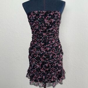 Full Tilt Black and Pink Strapless Ruched Bodycon Dress